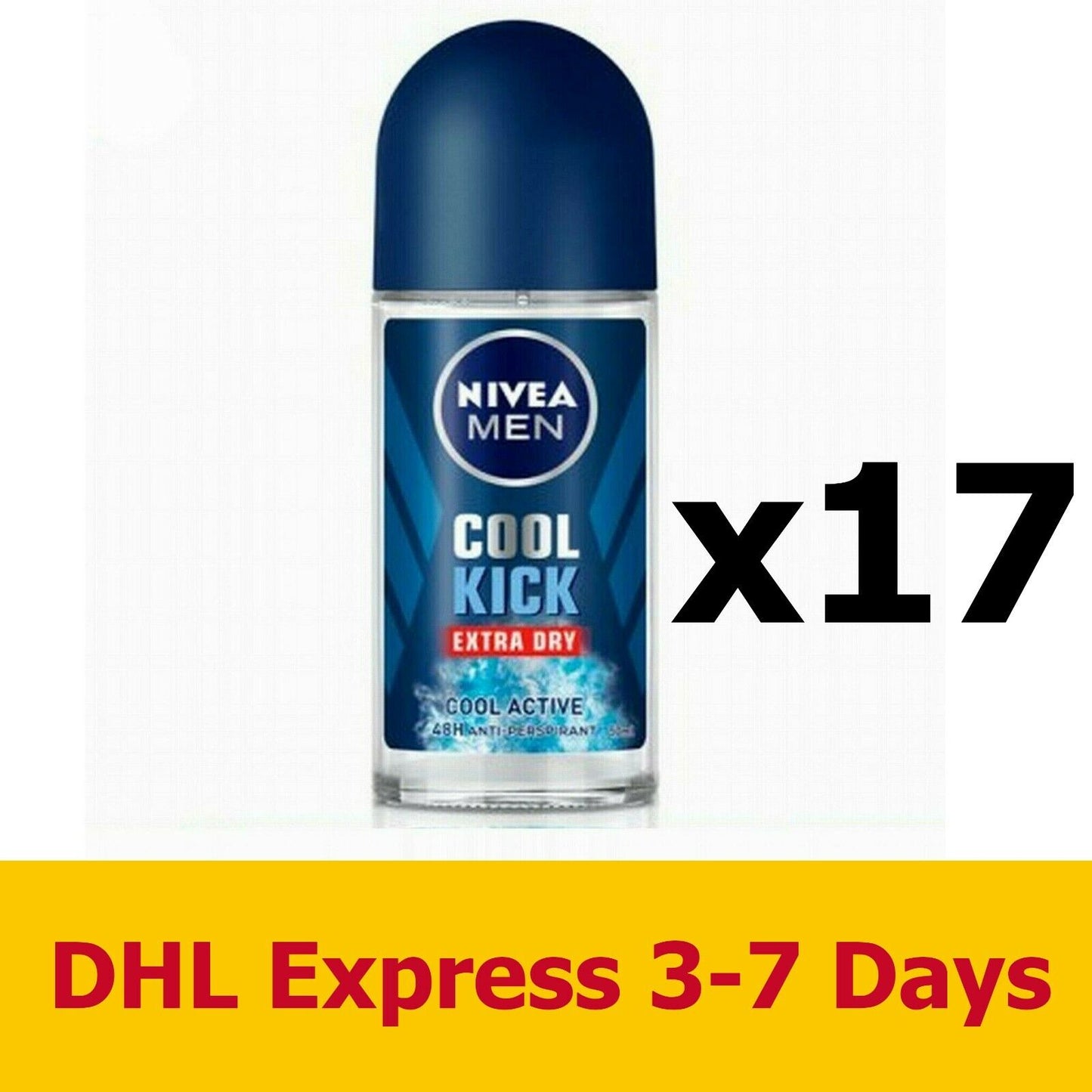 17x50ml NIVEA MEN COOL KICK Anti-perspirant roll-on deodorant Beauty Body Care