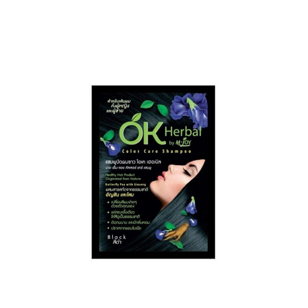 12x OK HERBAL Hair Color Change Dye Shampoo #Black Ginseng Healthy Natural 30ml