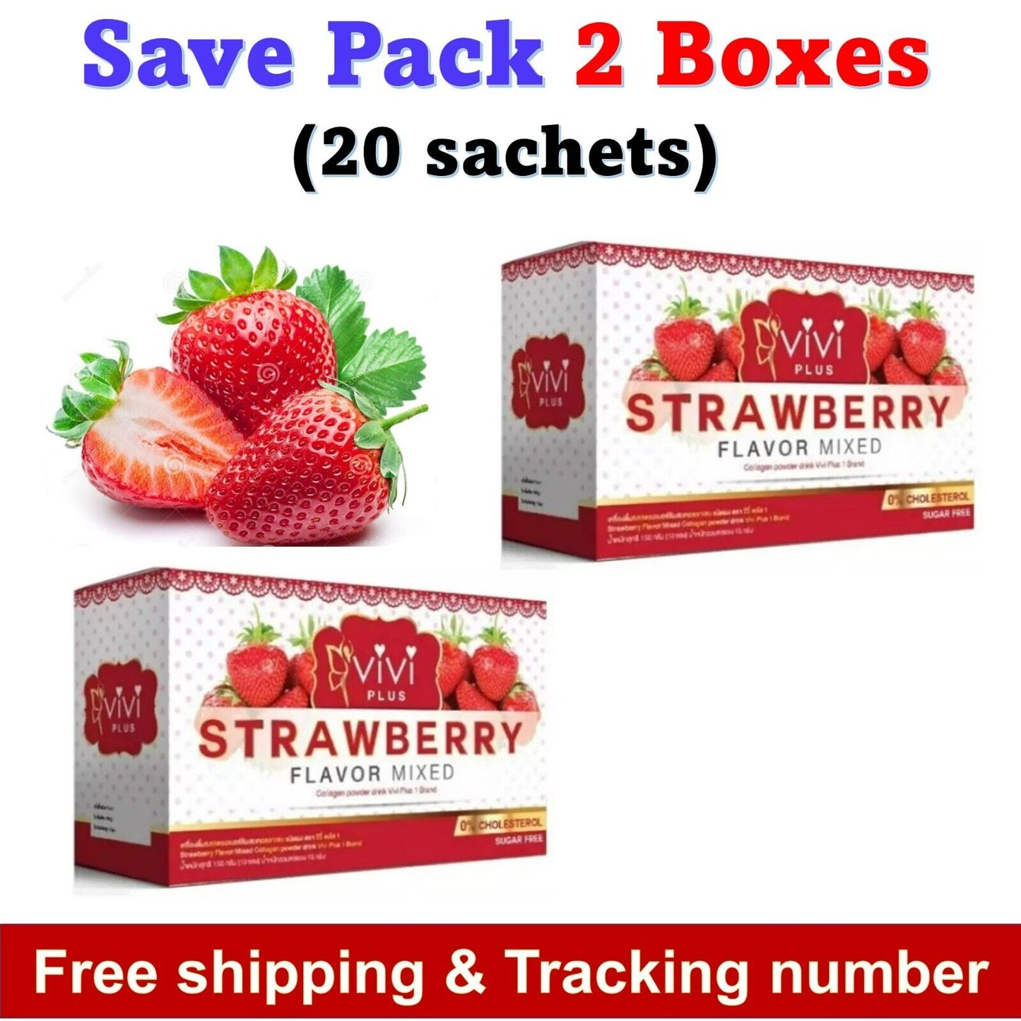2x Vivi Strawberry Mixed Collagen Fruit Drinks Weight Control Fat Burn Slimming