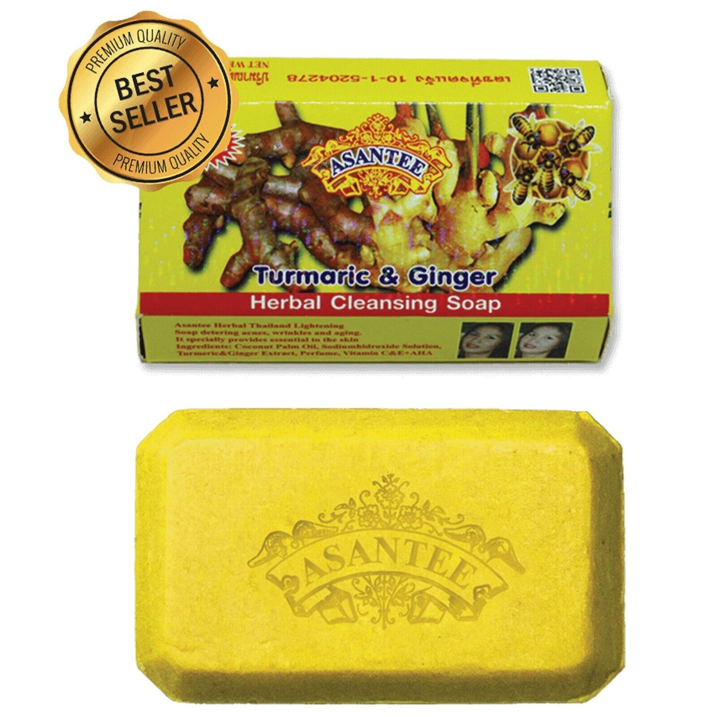 12x125g Asantee Turmeric & Ginger Honey Soap Thai Herbal Lightening Bath Body