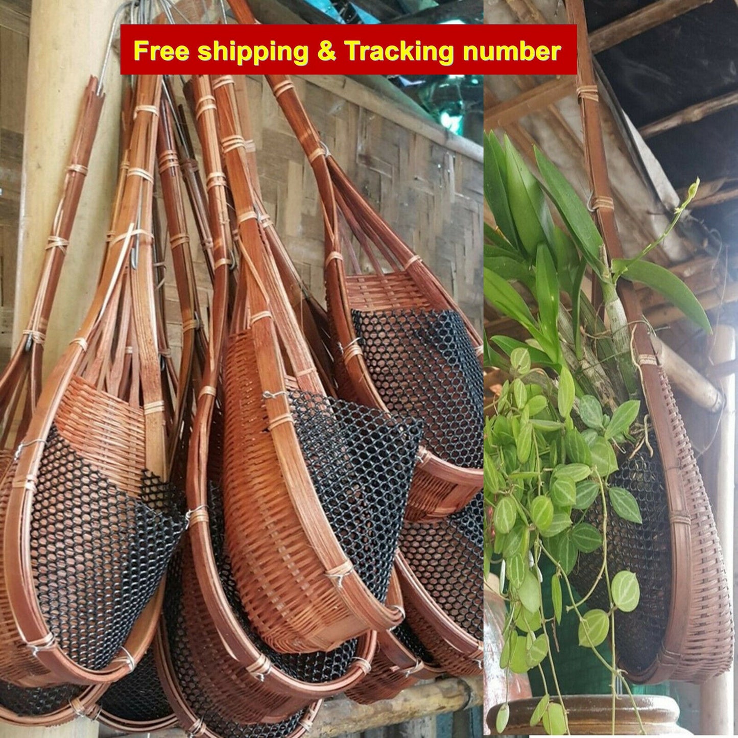 Woven Basket Planter Home Decor Orchid Flower Hanging Plant Pot Bamboo Garden