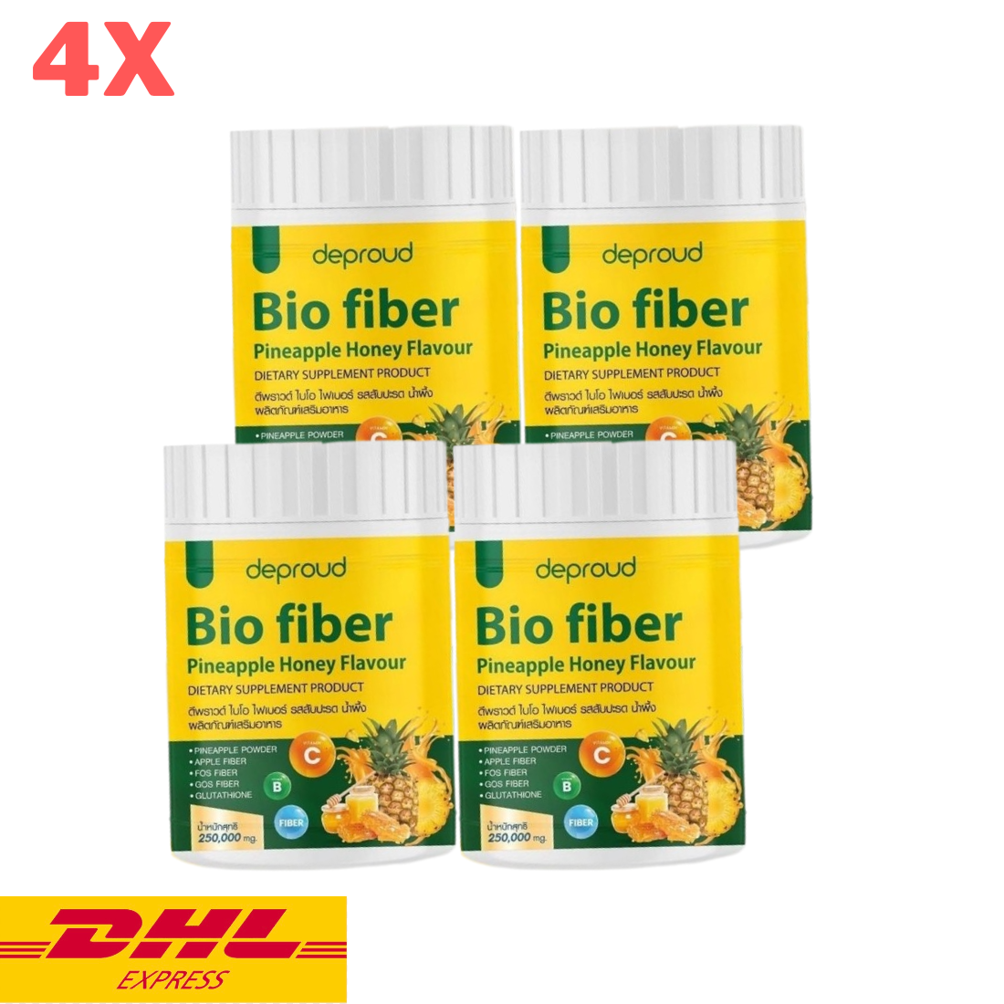 4x Deproud Bio Fiber Pineapple Honey Powder Drink Dietary Supplement Skin 250g