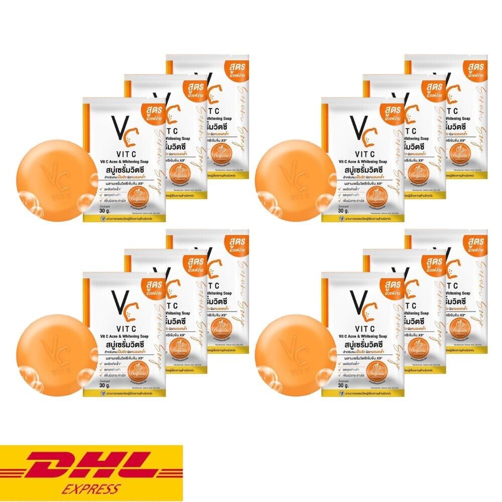 12x VC Vit C Acne & Brightening Soap Bar Serum Vit C Reduce Dark Spots Skin 30 g