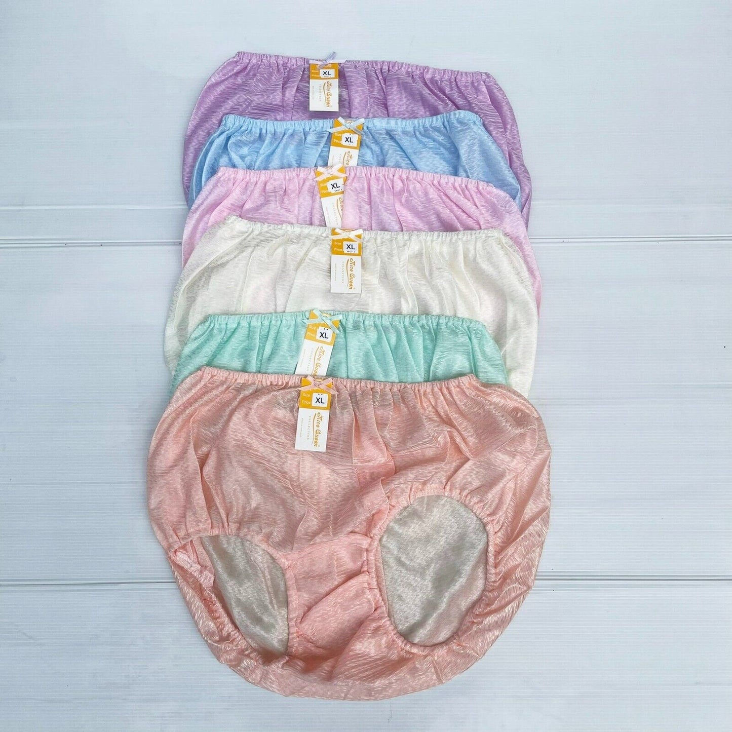 x6 Women Panties Nylon Satin Silky Hi Briefs Knickers Granny Underwear Size XL