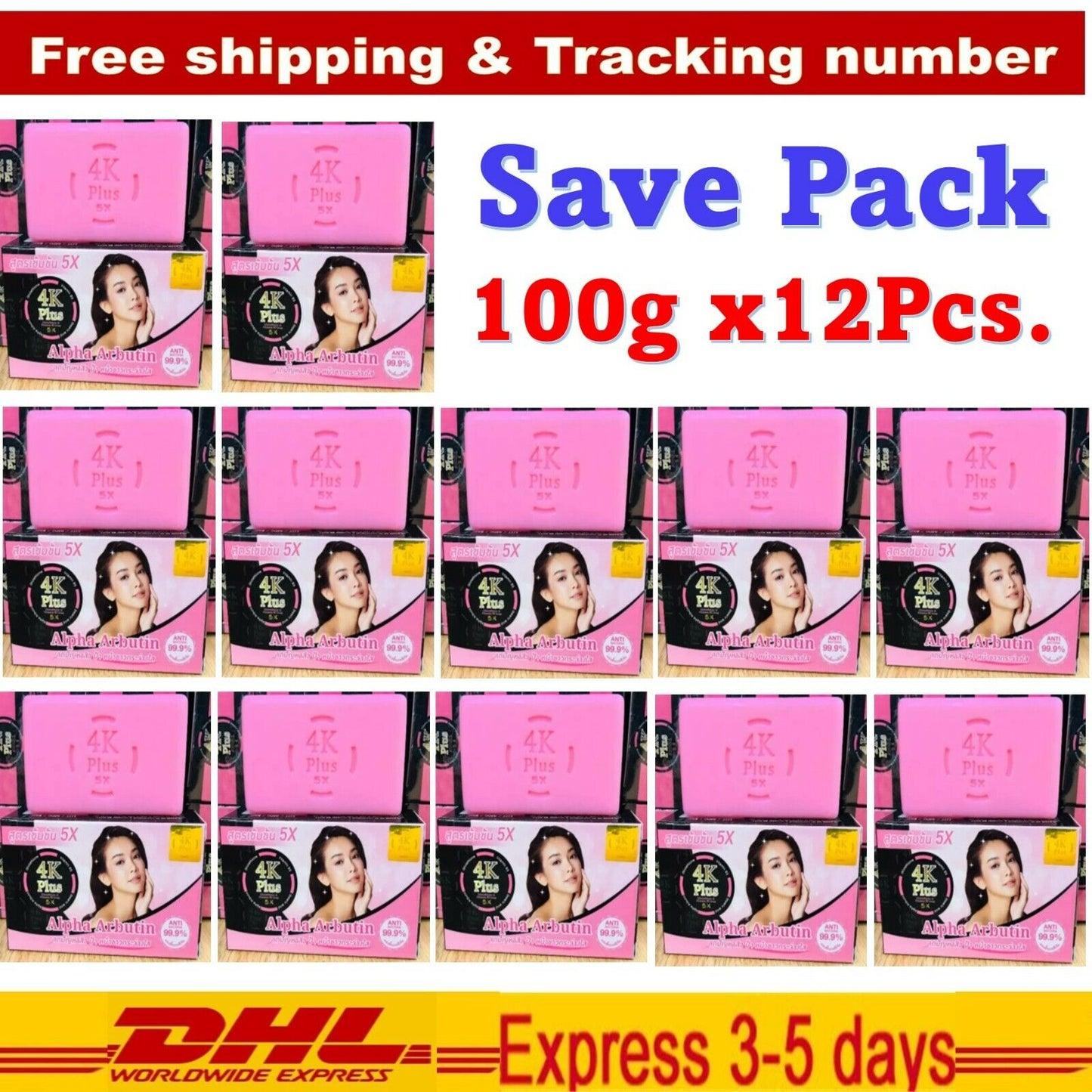 12x 4K Plus 5X Alpha Arbutin Facial Soap Nourish Skin Beauty Healthy Aura Smooth