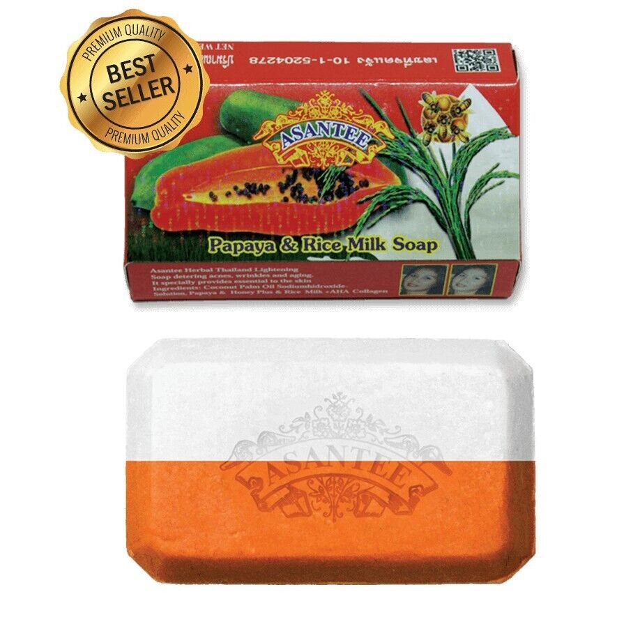 12x Asantee Papaya Rice Milk Soap Bar for Soft Smooth Skin Relax Natural 125 g