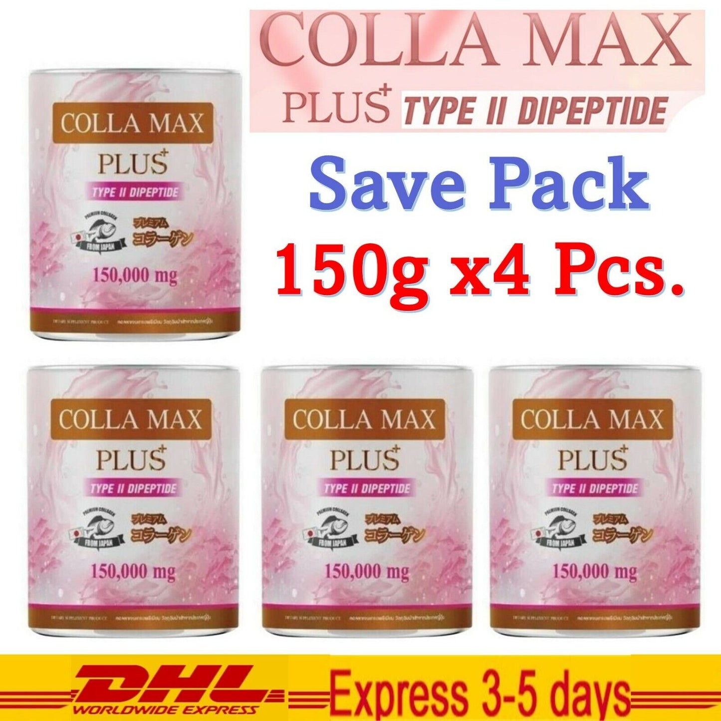 4x COLLA MAX PLUS Type II Dipeptide Pure Collagen Joints Knee Bones Hair Skin