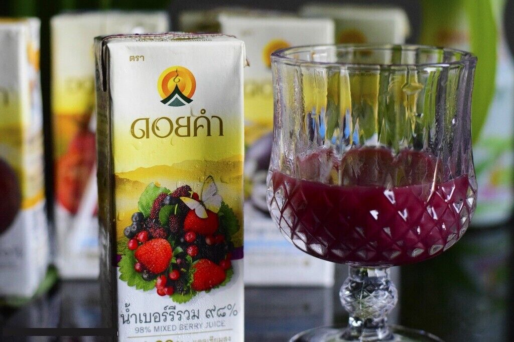 12x200ml. Doi Kham Mixed Berry Juice 98% High Vitamin C Eye & Skin Care Halal