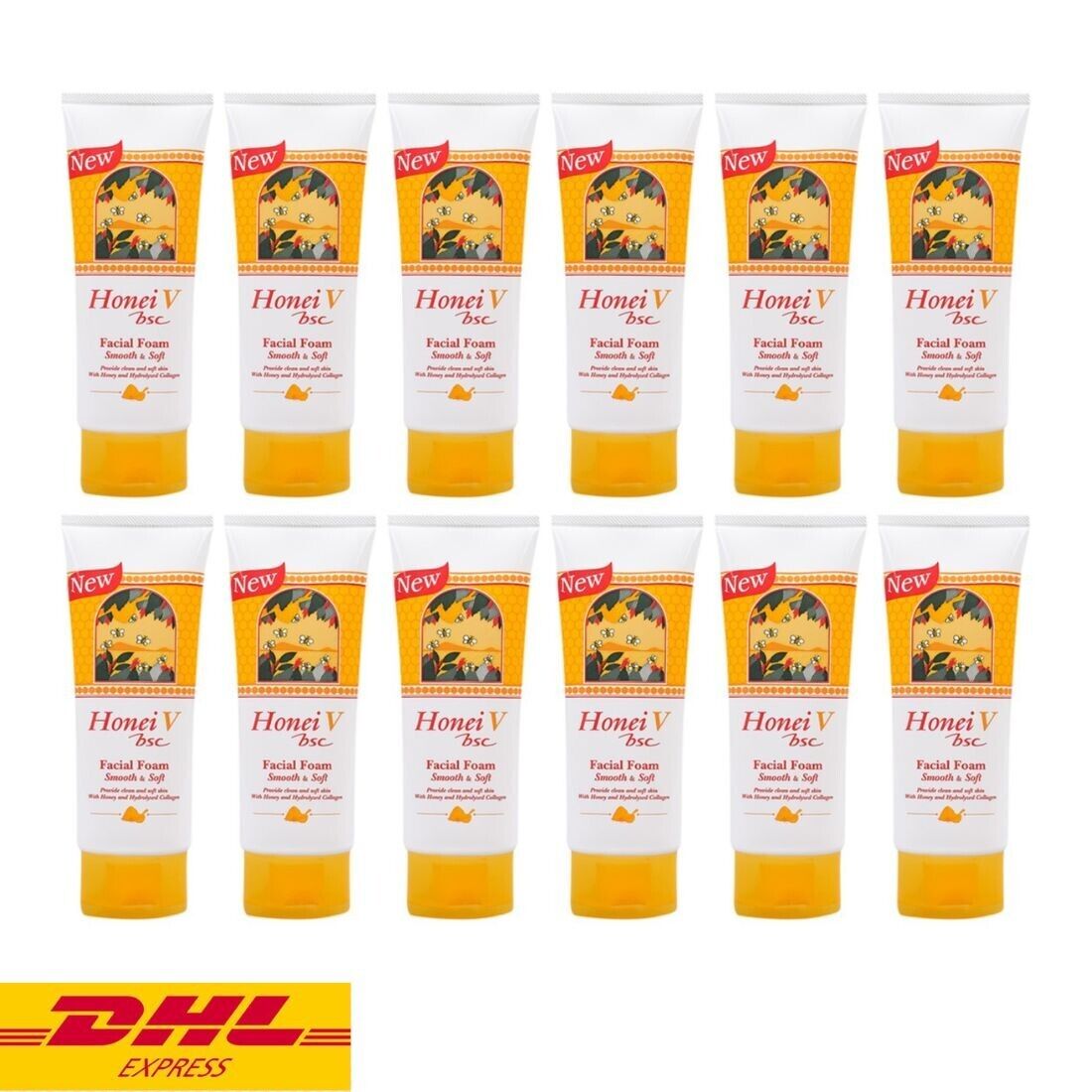 12x Honei V BSC Facial Foam Honey Collagen Smooth Soft Cleanser Moisturize 100 g
