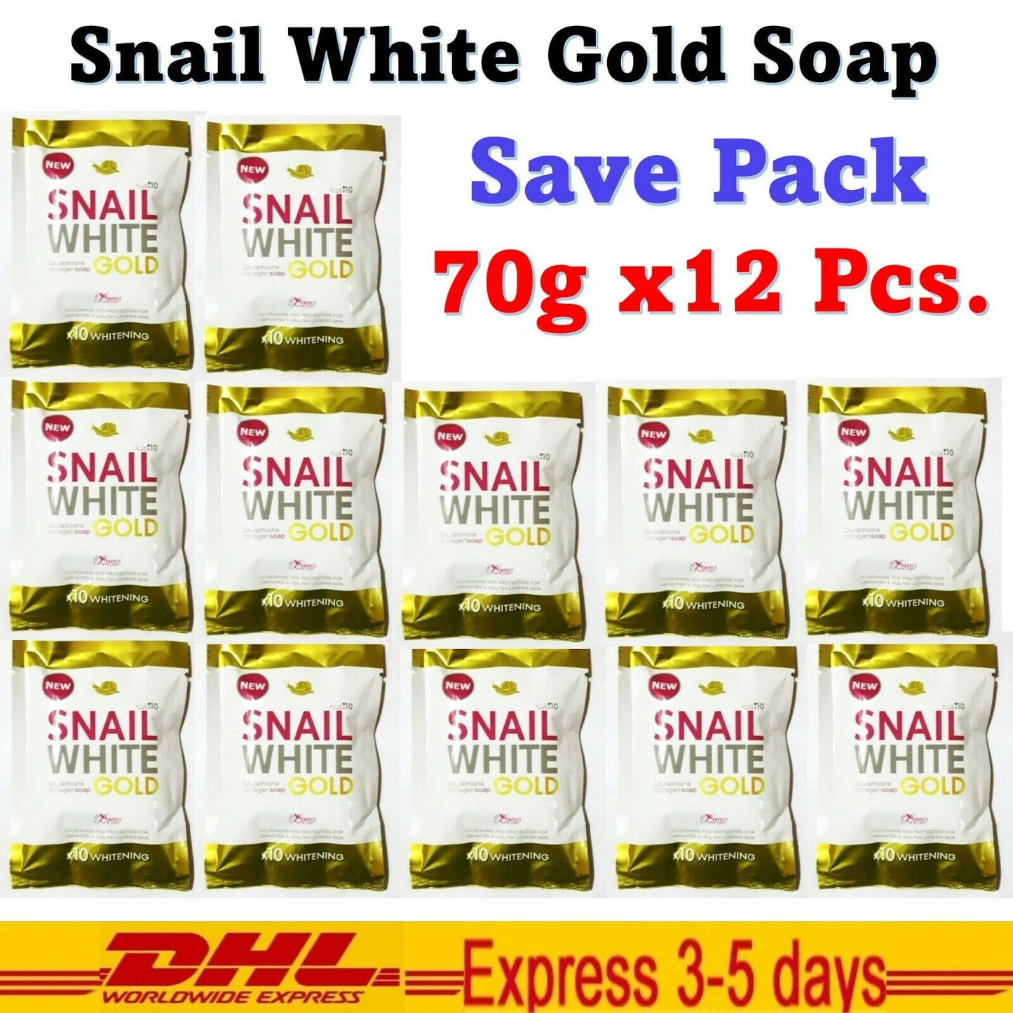 12x Gold Soap x10 vitamins C, E Reduce Freckles Acne Beauty Radiance Smooth Skin