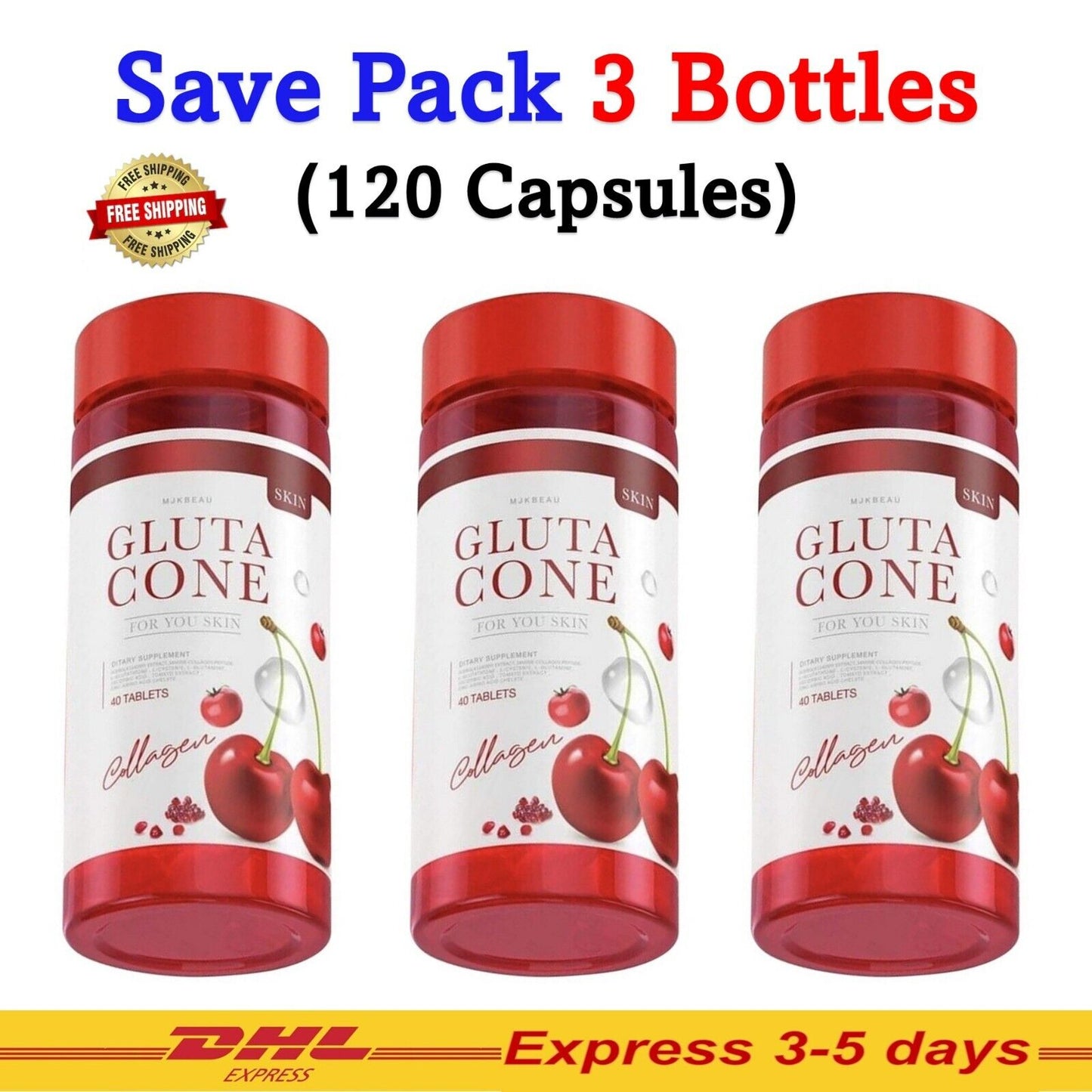 120X GLUTA CONE Tomato Acerola Cherry Aura White Extracts Skin Bright Face Body