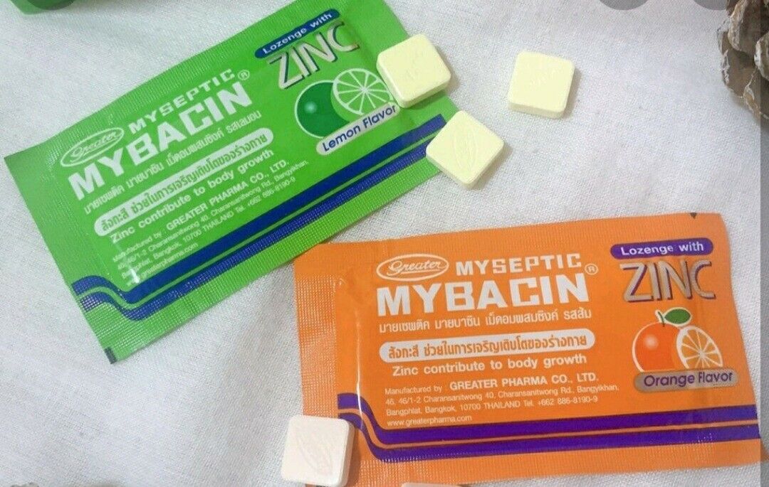 10x Mybacin Zinc, lozenges with zinc orange lemon flavor moisten throat