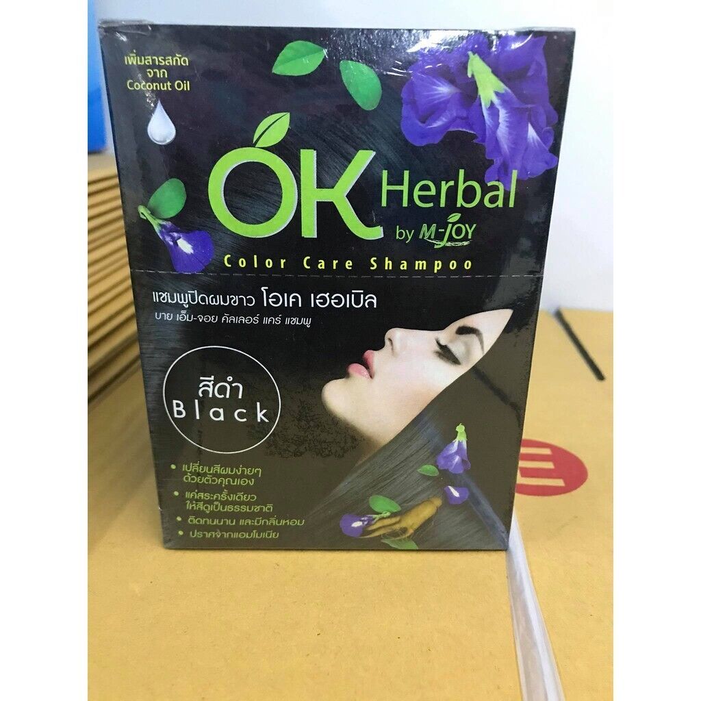 12x OK HERBAL Hair Color Change Dye Shampoo #Black Ginseng Healthy Natural 30ml