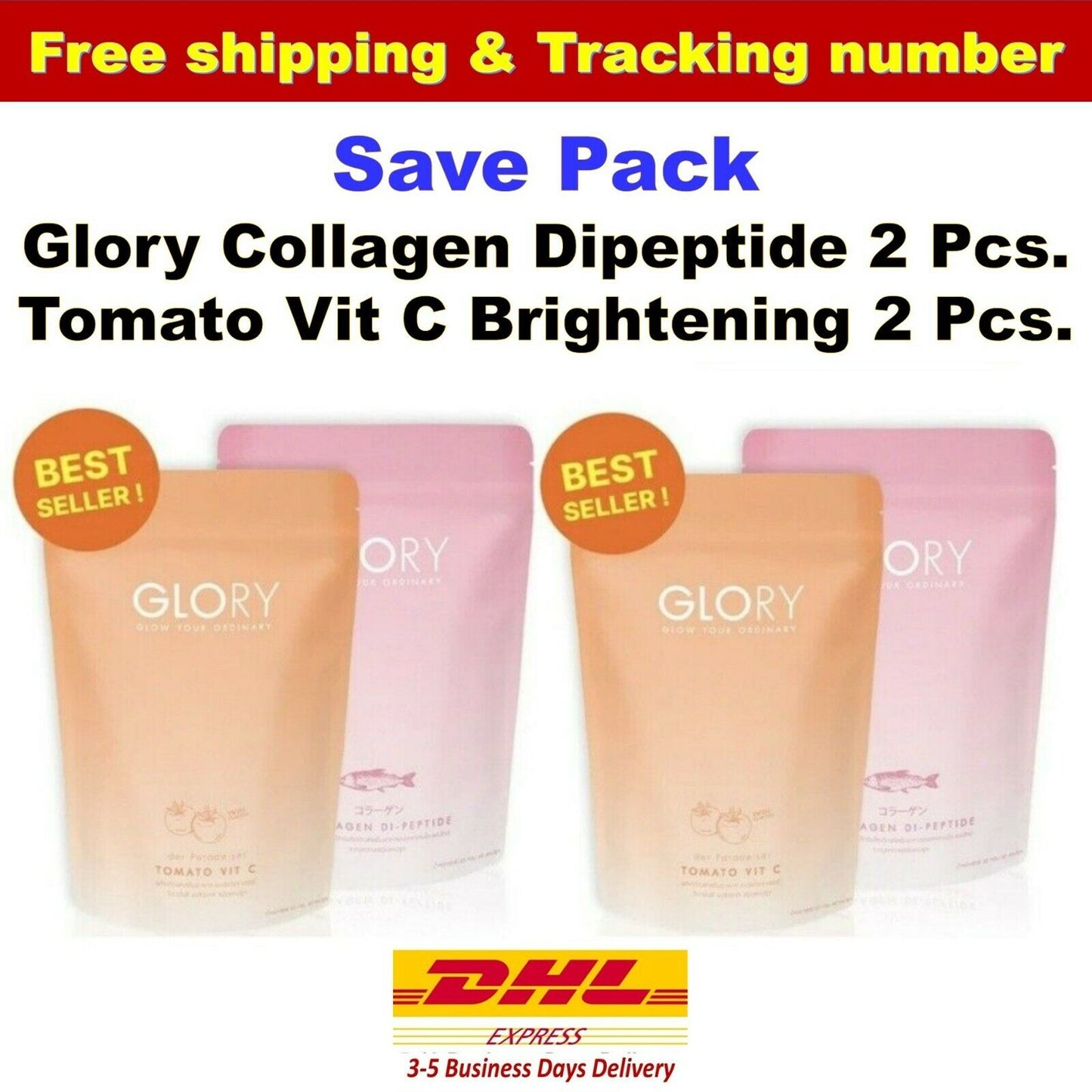 4x Glory Collagen Dipeptide & Tomato Vit C Skin Smooth Radiance Soft Aura DHL