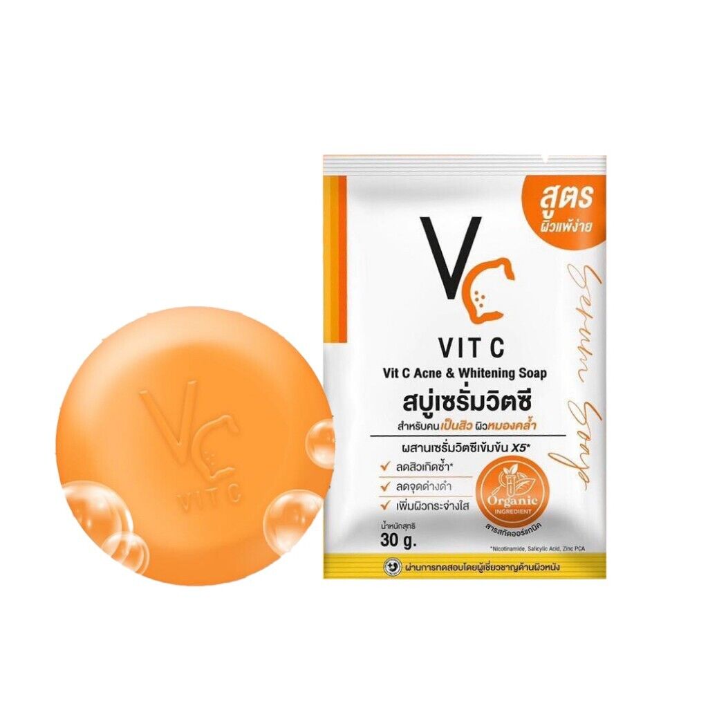 12x VC Vit C Acne & Brightening Soap Bar Serum Vit C Reduce Dark Spots Skin 30 g