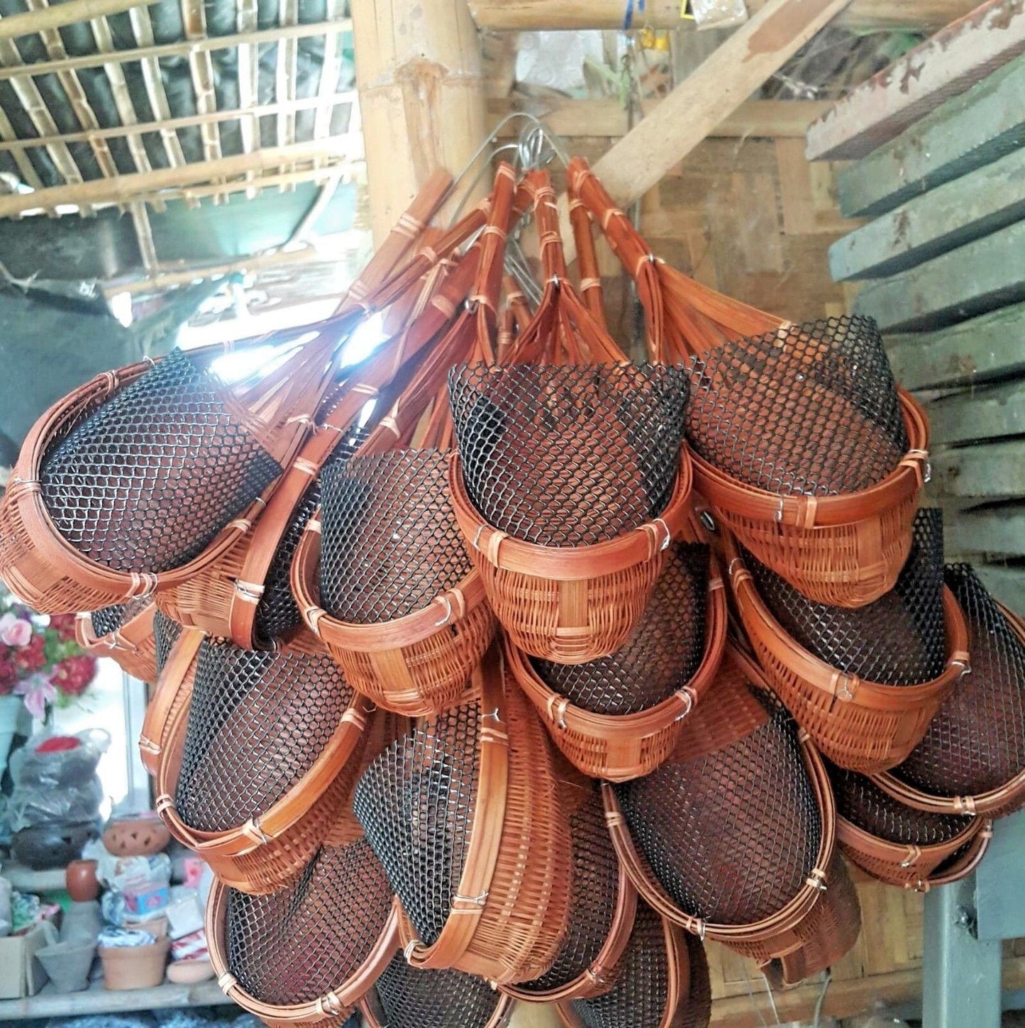 Woven Basket Planter Home Decor Orchid Flower Hanging Plant Pot Bamboo Garden