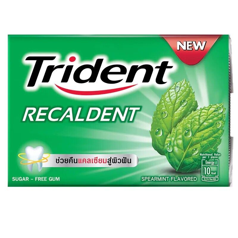 12X Trident Recaldent Spearmint Flavor Sugar Free Chewing Gum 11.2g