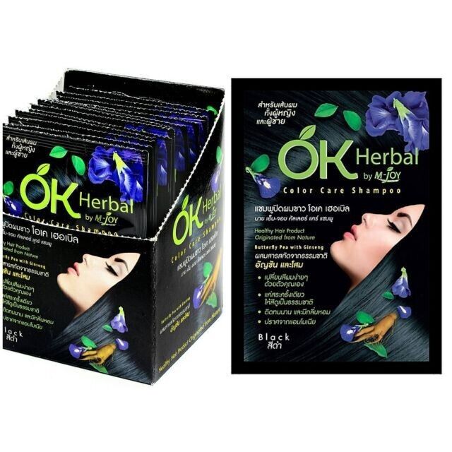 12x OK HERBAL Hair Color Change Dye Shampoo #Black Ginseng Healthy Natural 30ml