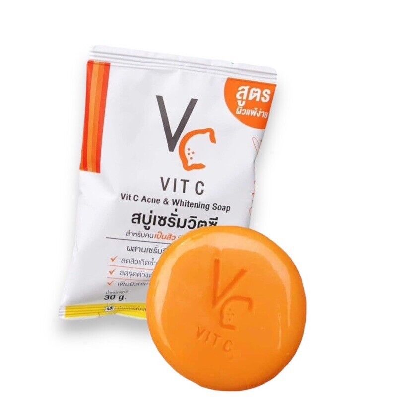 12x VC Vit C Acne & Brightening Soap Bar Serum Vit C Reduce Dark Spots Skin 30 g