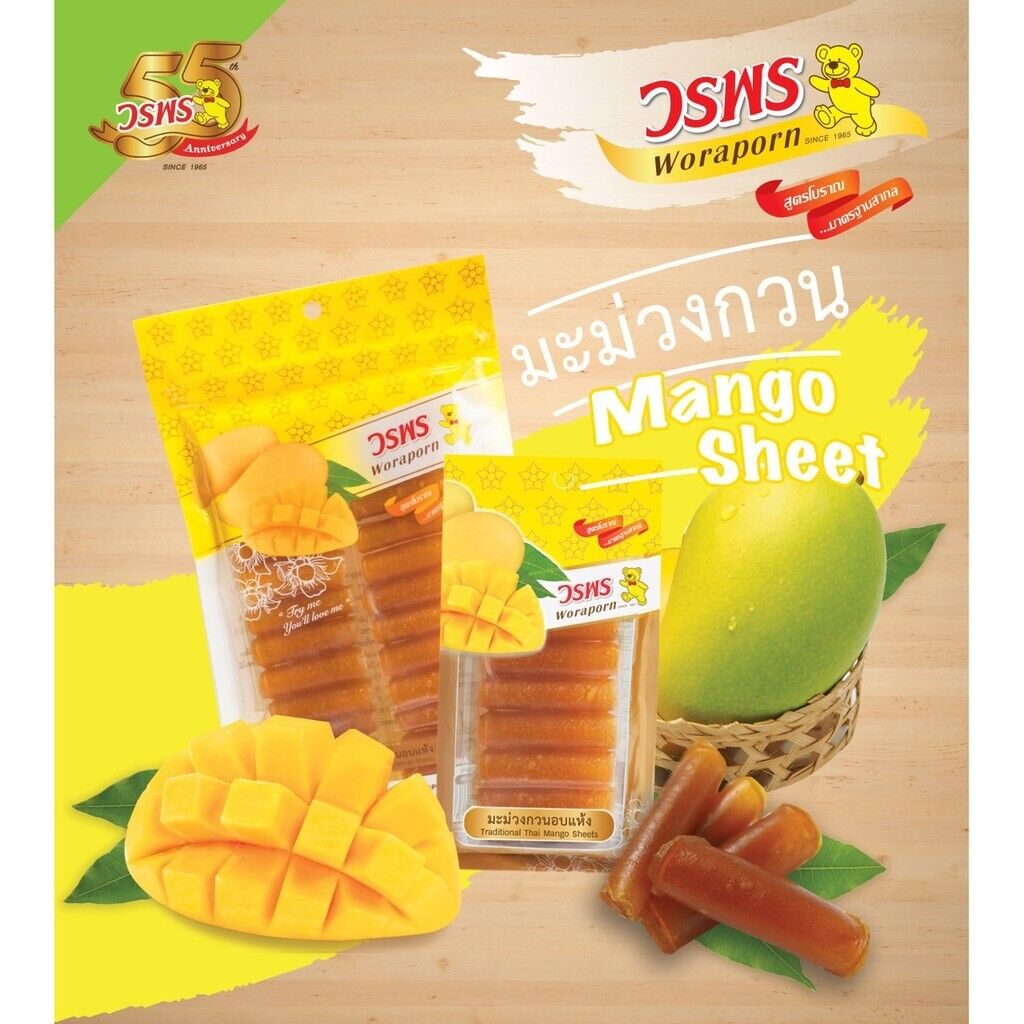 10x Mango Dried Sheet Rolled Chewing Thai Fruit Snack Sweet & Sour