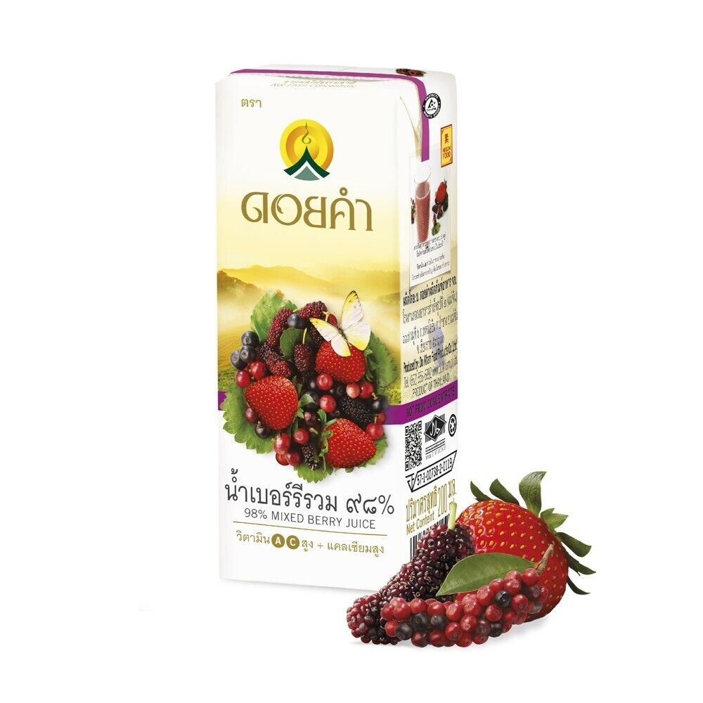 12x200ml. Doi Kham Mixed Berry Juice 98% High Vitamin C Eye & Skin Care Halal