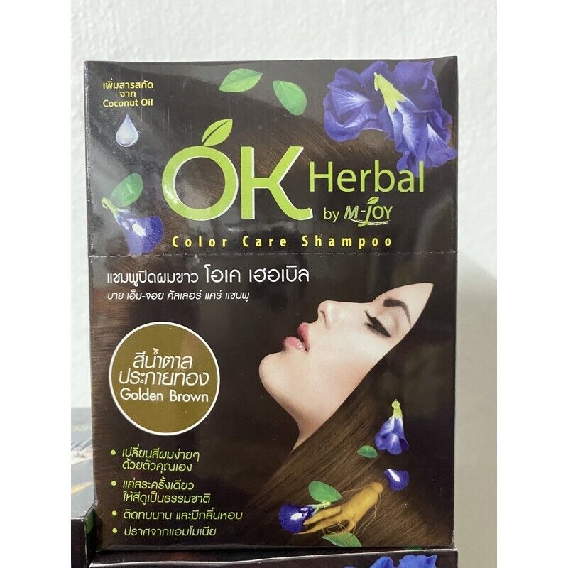 12x OK HERBAL Hair Color Change Dye Shampoo #Golden Brown Ginseng Healthy 30ml