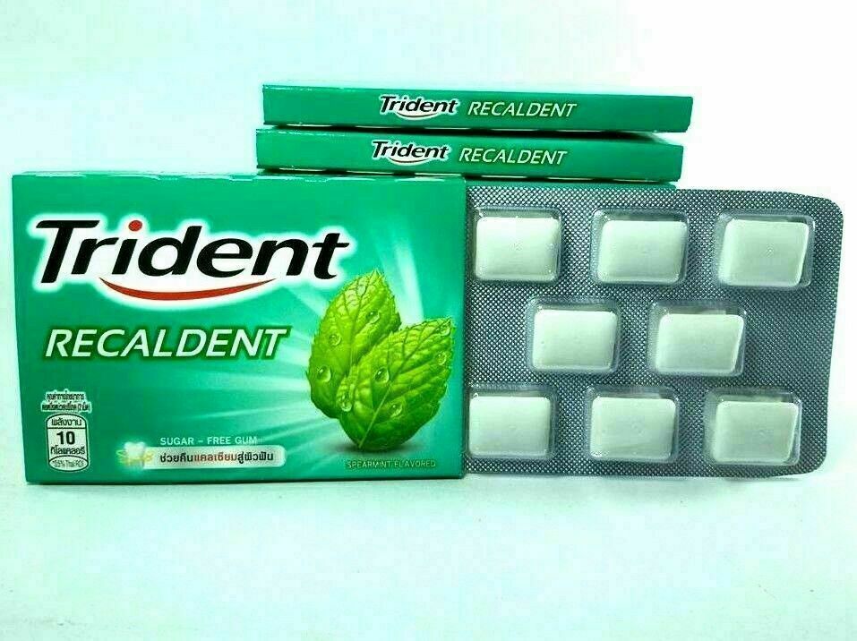 15 x Trident Recaldent Spearmint Flavour Sugar-Free Chewing Gum 11.2g