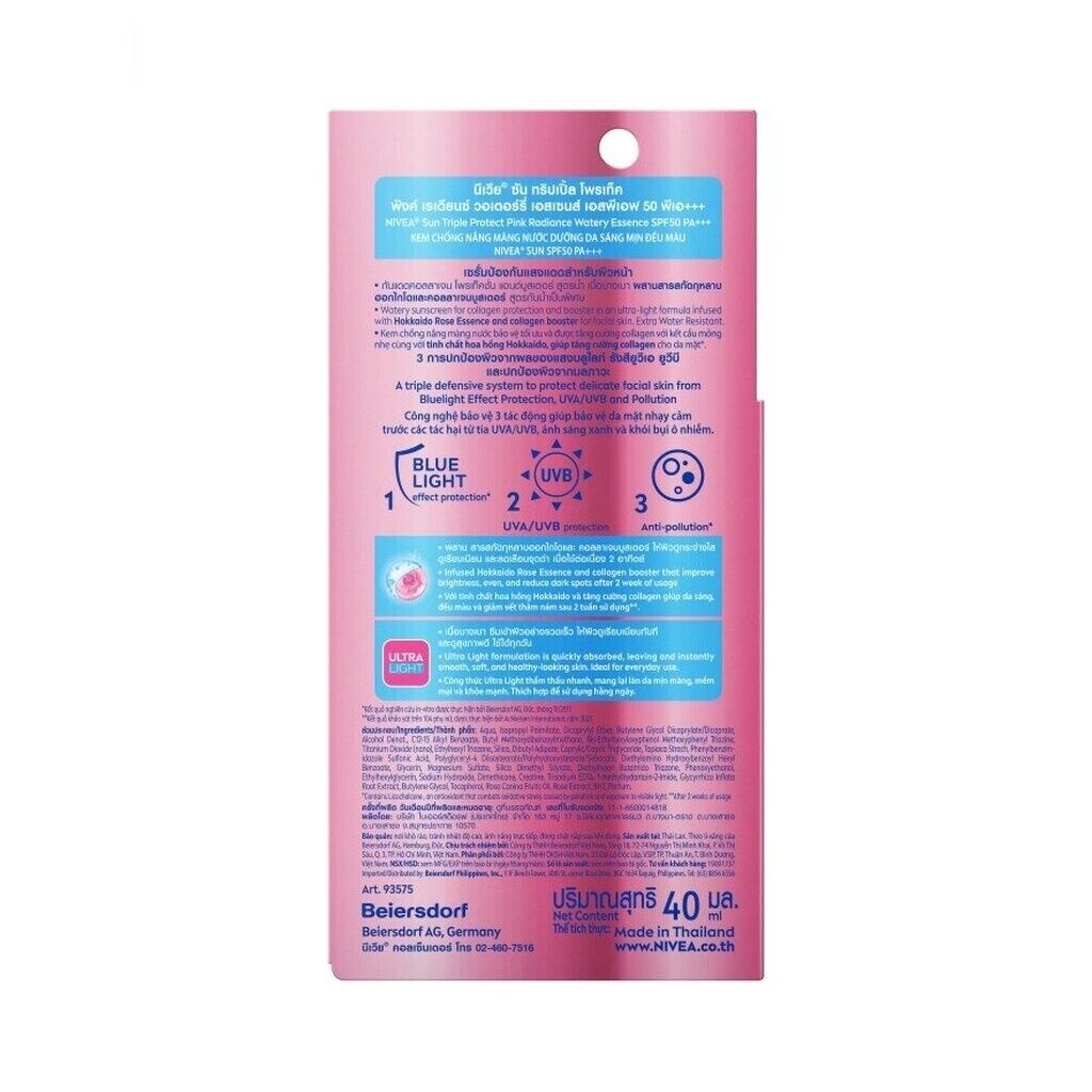 NIVEA Sun Triple Protect Pink Radiance Watery Essence Sunscreen SPF50 PA+++ 40ml