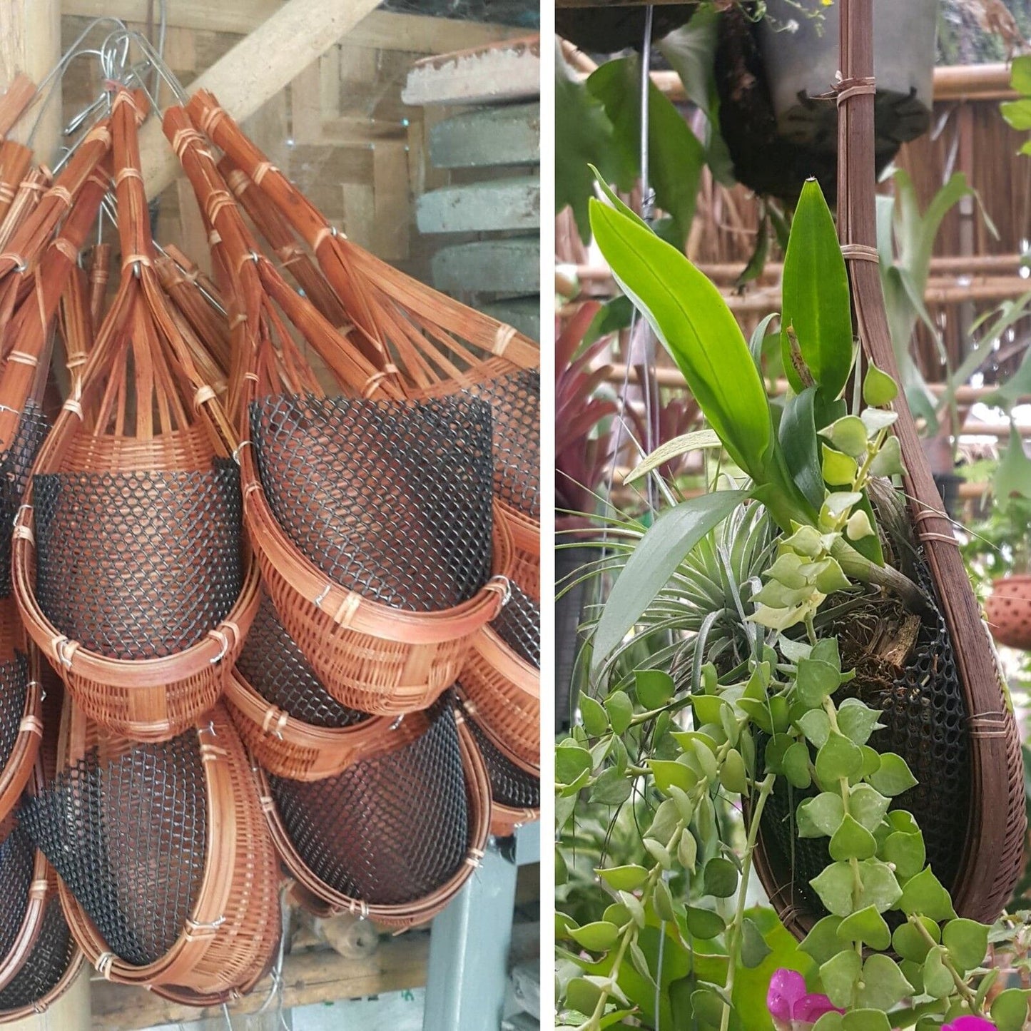 Woven Basket Planter Home Decor Orchid Flower Hanging Plant Pot Bamboo Garden
