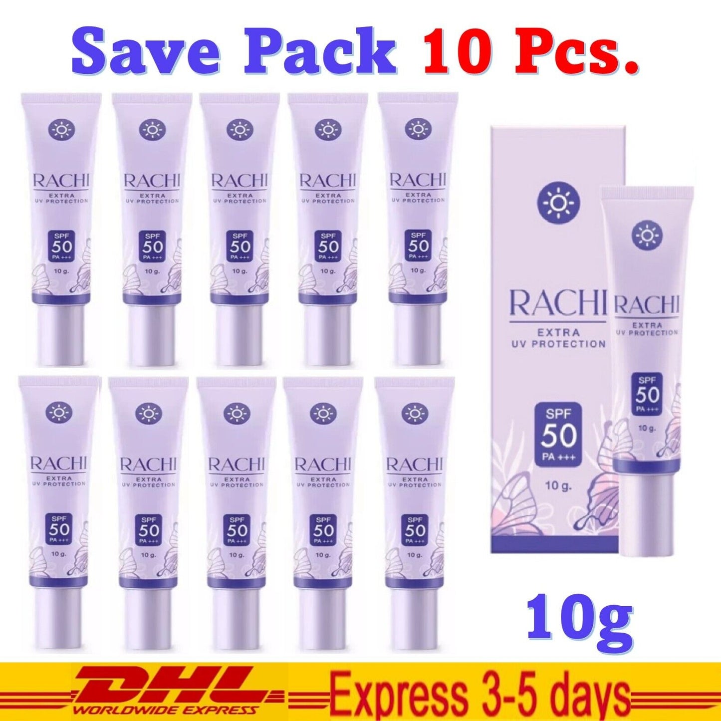 10x Rachi Sunscreen Extra UV Protection Up levels Waterproof Smooth Aura Skin