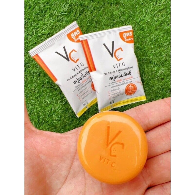 12x VC Vit C Acne & Brightening Soap Bar Serum Vit C Reduce Dark Spots Skin 30 g