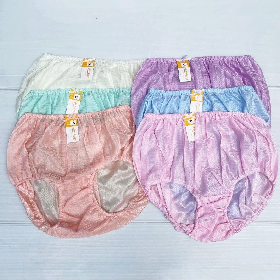 x6 Women Panties Nylon Satin Silky Hi Briefs Knickers Granny Underwear Size XL