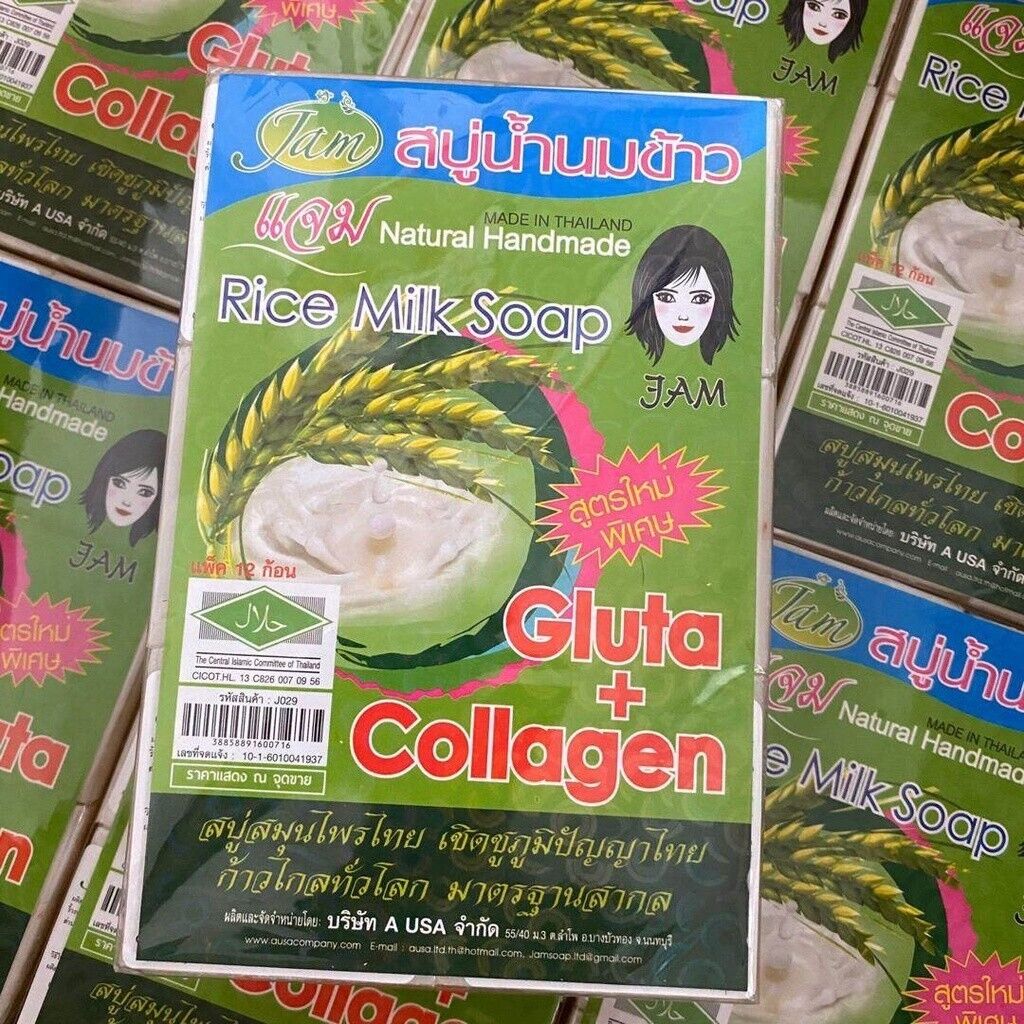 12x Jam Rice Milk Soap Bar Gluta Collagen Brightening Face Body Natural Thai 65g