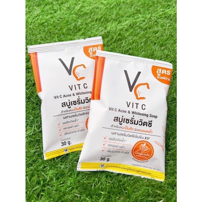 12x VC Vit C Acne & Brightening Soap Bar Serum Vit C Reduce Dark Spots Skin 30 g