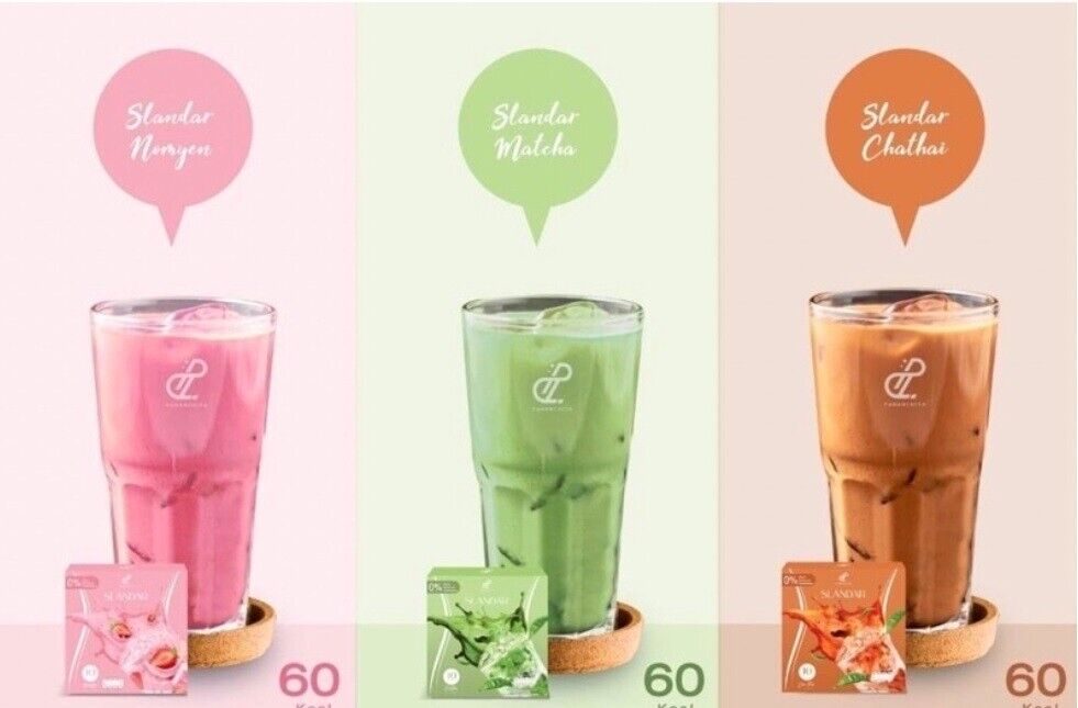 15xSlander Instant Drink Matcha, Thai Tea, Pink Milk Teen Adult Delicious No Fat
