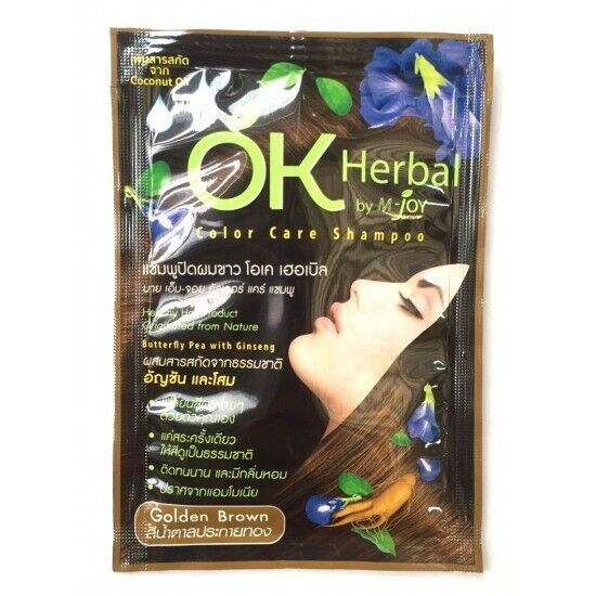 12x OK HERBAL Hair Color Change Dye Shampoo #Golden Brown Ginseng Healthy 30ml
