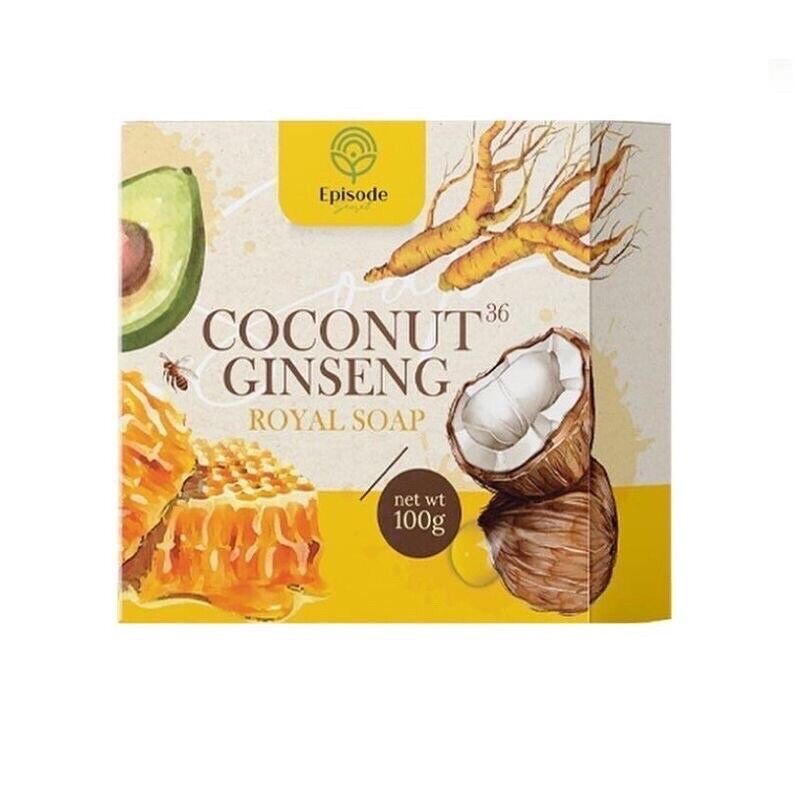 12x Coconut Ginseng Royal Soap Episode Brighten Skin Face Body Soft Smooth 100 g