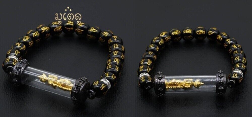 Rare Takrut Thao Wessuwan Lucky Thai Amulet Buddha Pendant Yant Charm Bracelet