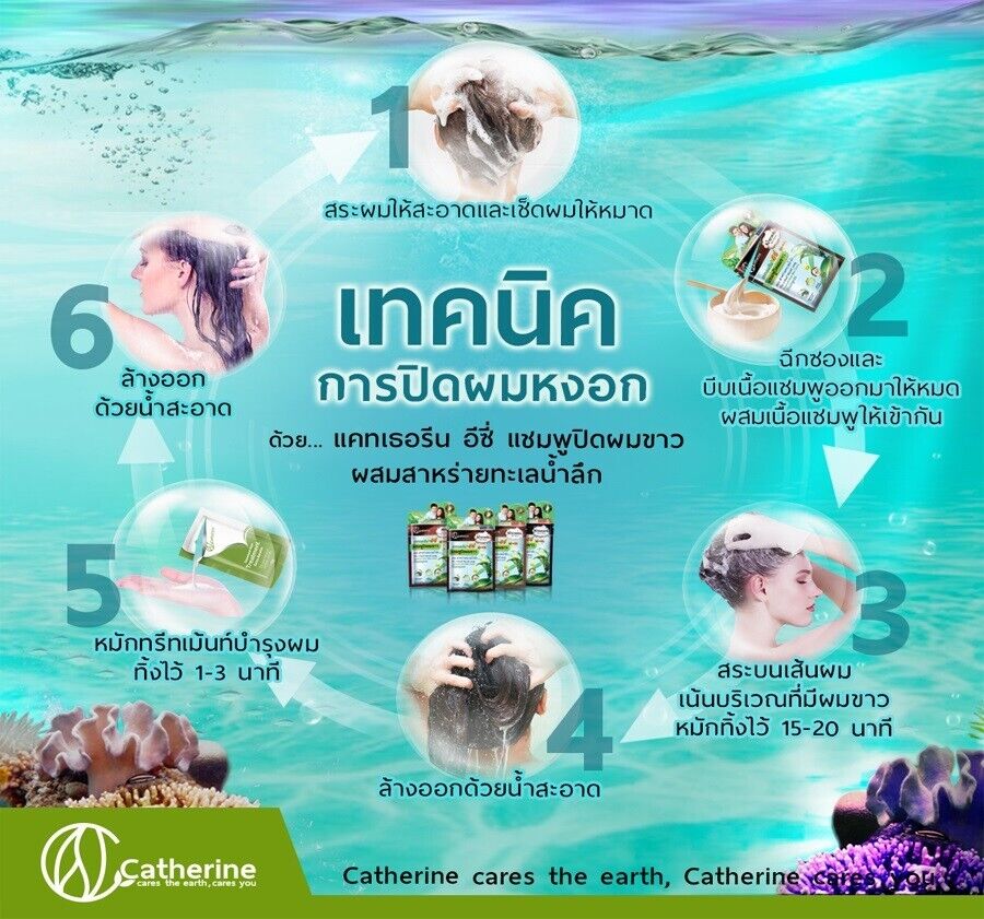 12 Pcs Catherine Ezi Hair Dark Brown Gray Hair Cover Color Shampoo Vitamin C & E