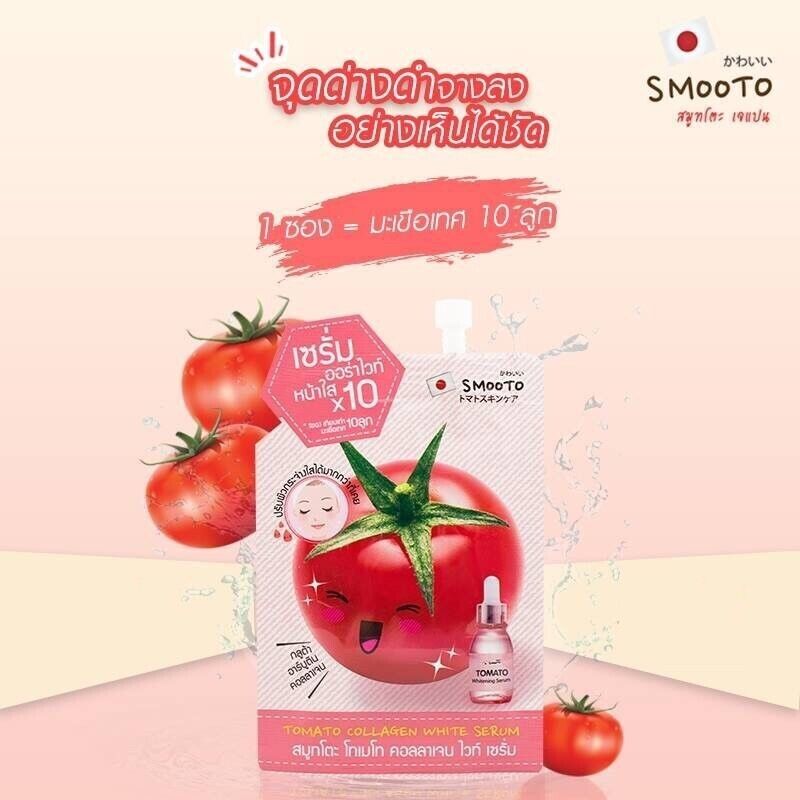12x Smooto Tomato Collagen White Serum for Bright Skin Reduce Dark Spots 10g
