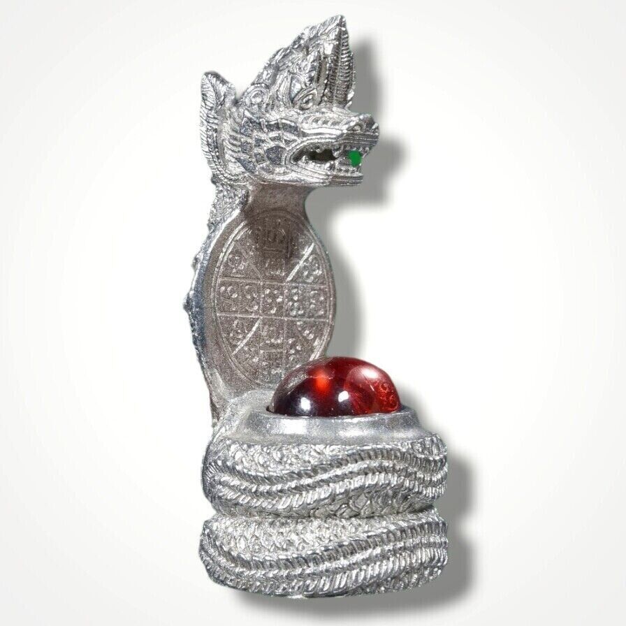 Thai Amulet Naga Kaew Naka Srisuttho w/h Red Crystal Ball Talisman Wealth Real