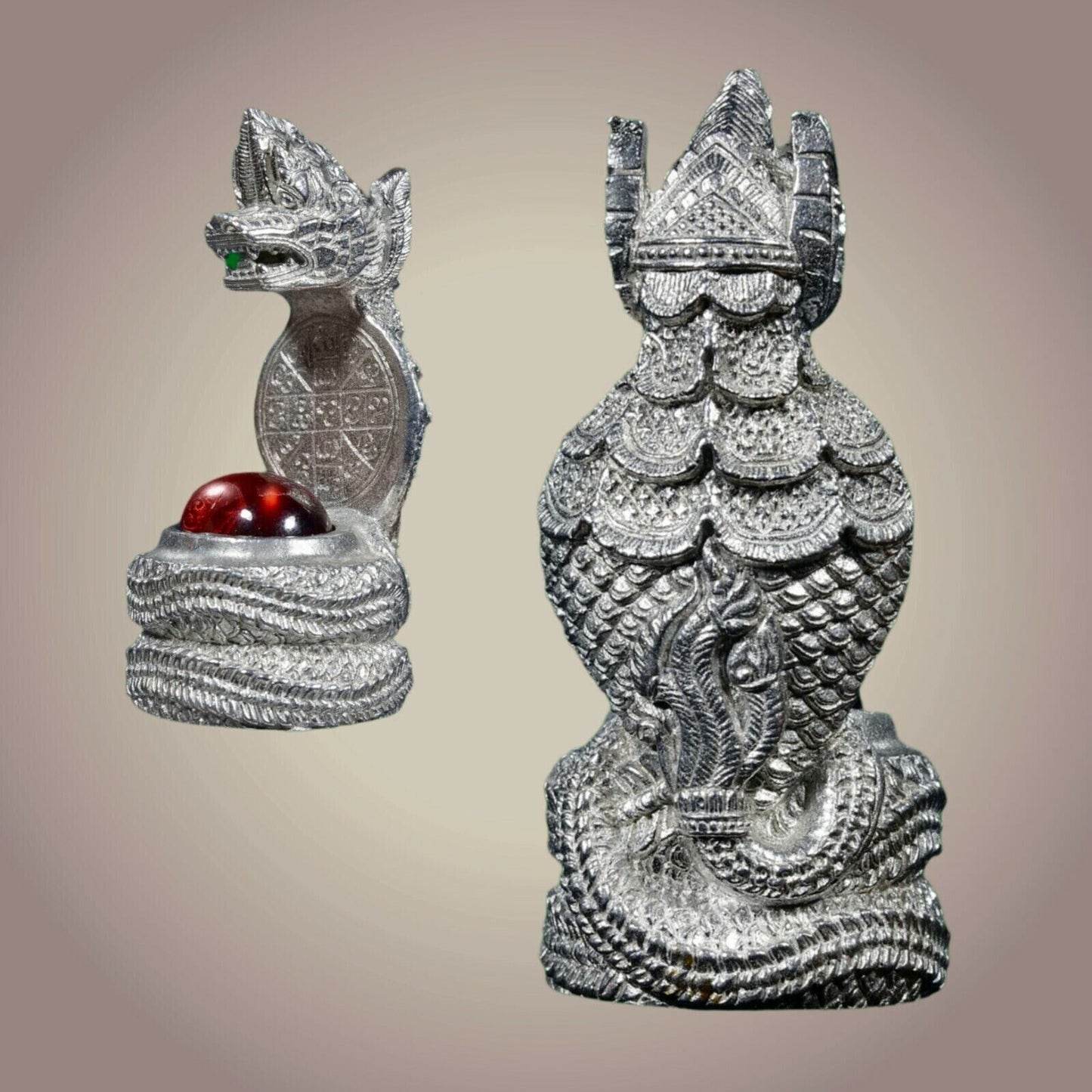 Thai Amulet Naga Kaew Naka Srisuttho w/h Red Crystal Ball Talisman Wealth Real