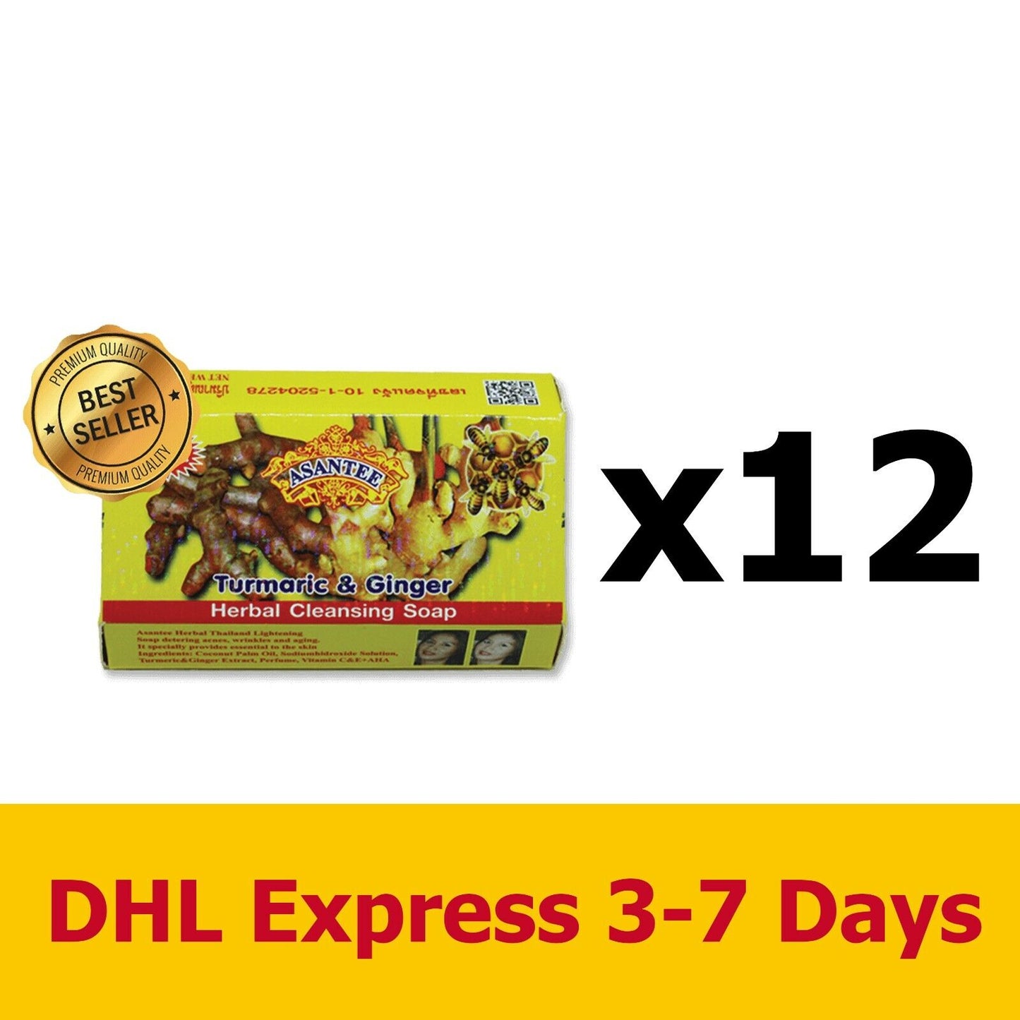 12x125g Asantee Turmeric & Ginger Honey Soap Thai Herbal Lightening Bath Body