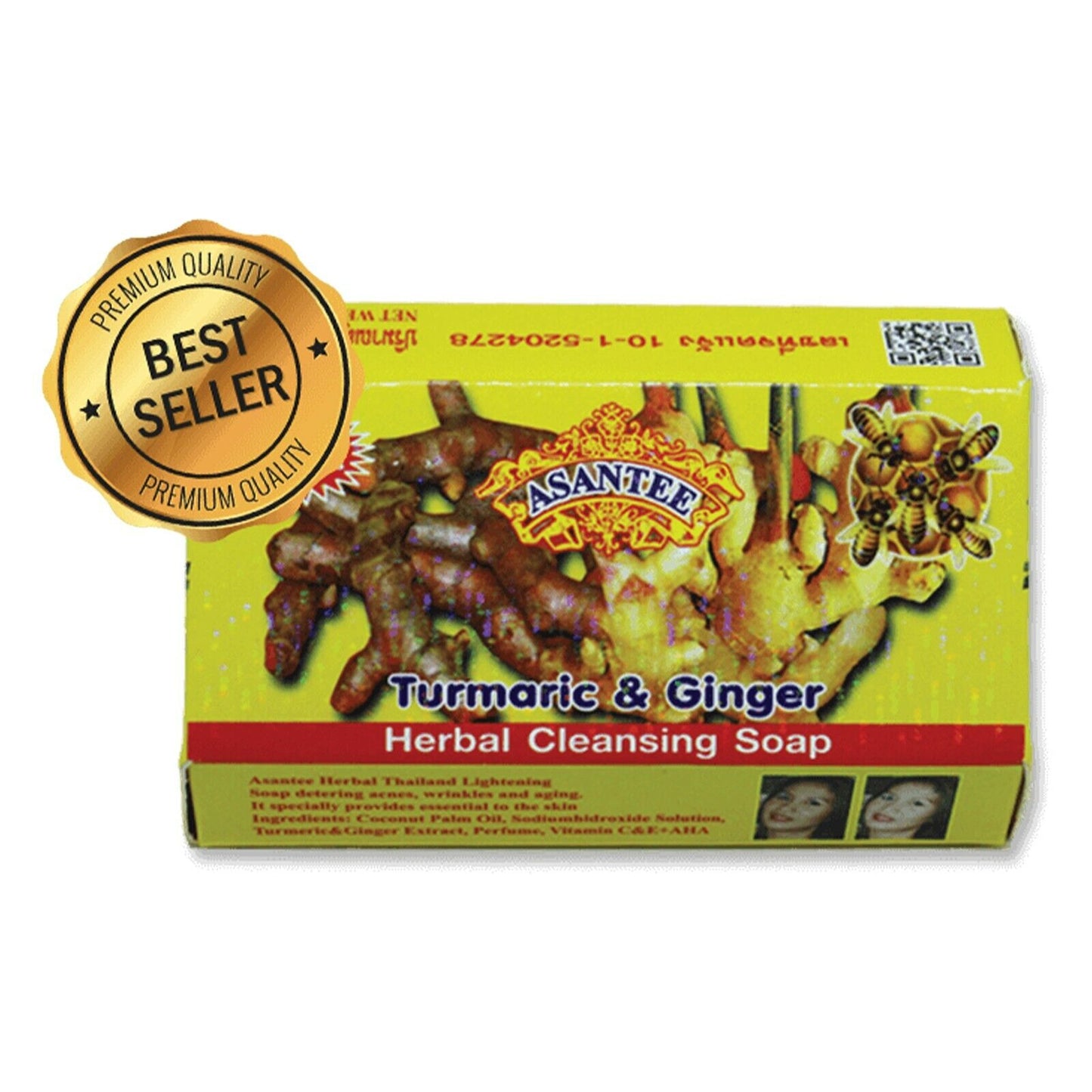 12x125g Asantee Turmeric & Ginger Honey Soap Thai Herbal Lightening Bath Body