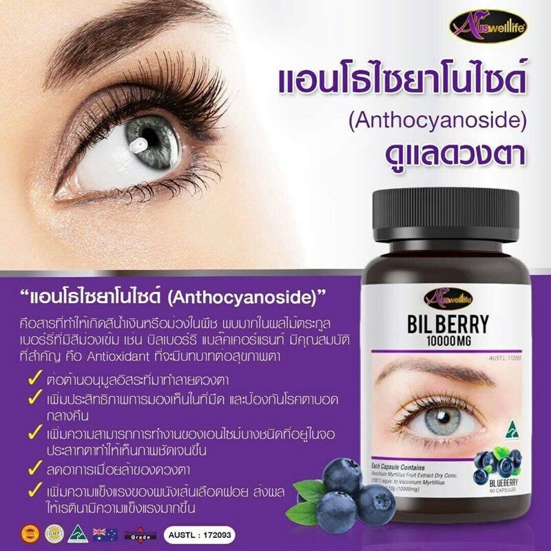 Auswelllife Bilberry 10000mg Supplements For Eyes Vision Health 60 Caps Herb New