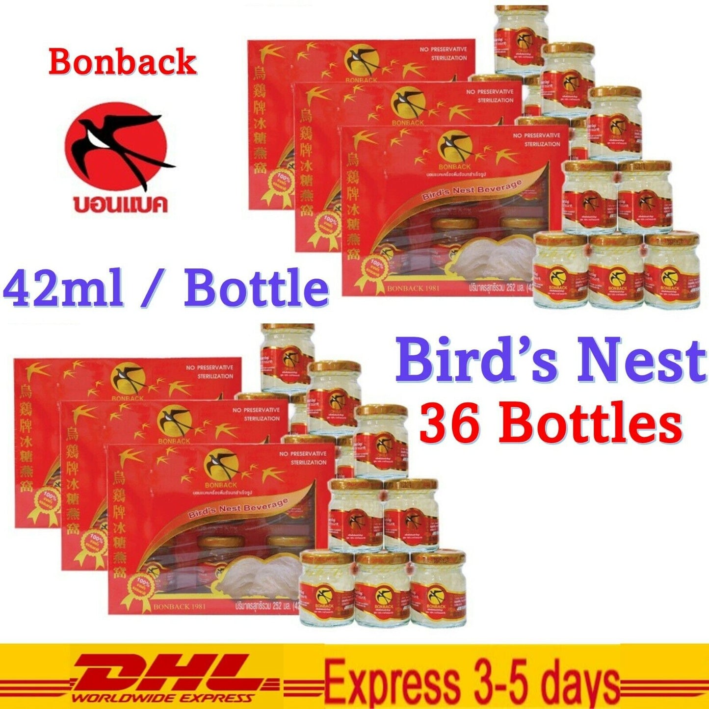 6 Boxes Bonback Bird's Nest Drinks No Sugar Sterilized Healthy 100% Authentic