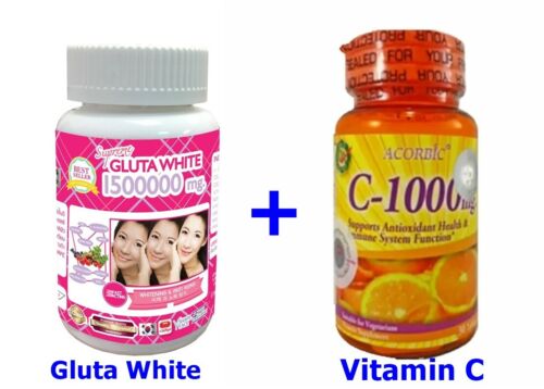 Supreme Gluta White Glutathione Acorbic Vitamin C 1000mg Whitening Skin 8 Set