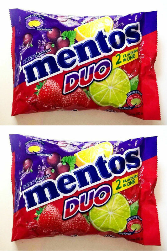 2 x Mentos Chewy Candy 2 Flavors in One Strawberry Lime Blackcurrant 100 Pcs