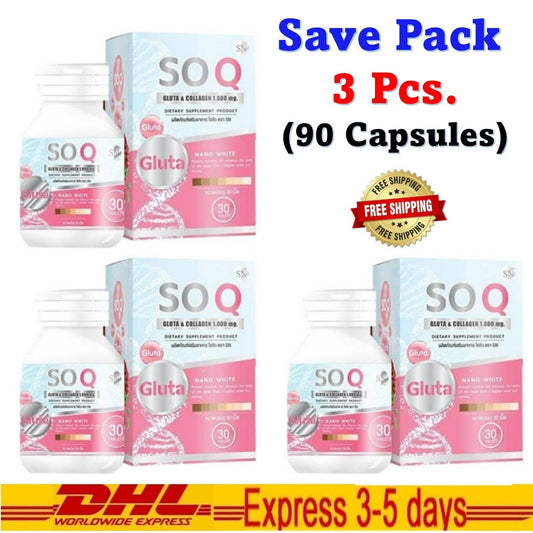 3x NEW SO CoQ Gluta Collagen Help to Smooth Radiance Healthy Aura Beauty Skin