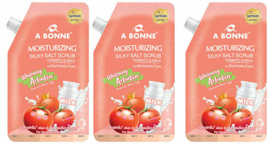 3 x 350g A Bonne Silky Salt Scrub Tomato and Milk in Pouring Cap Moisturizing
